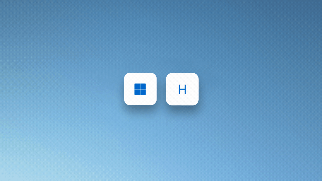 Animacija, rodanti „Windows“ logotipo klavišo ir H paspaudimą norint naudoti kalbėjimo atpažinimo funkciją