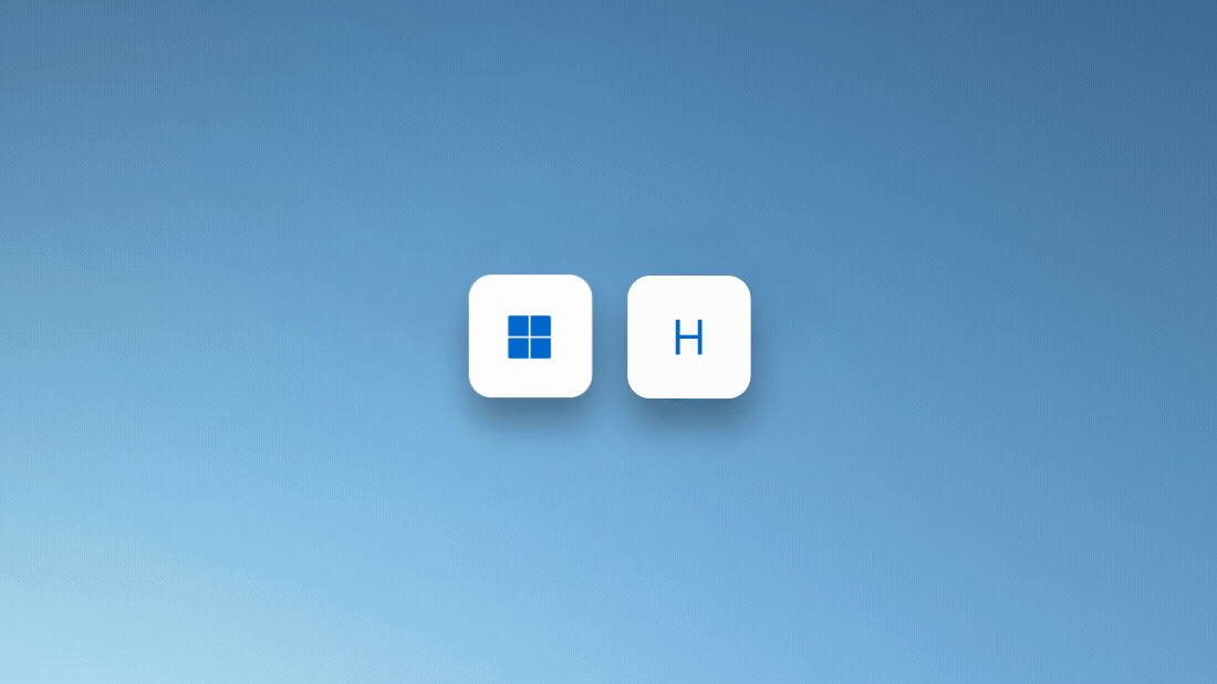 Animação mostrando a teclas do logotipo do Windows e a tecla H pressionadas para usar o reconhecimento de fala