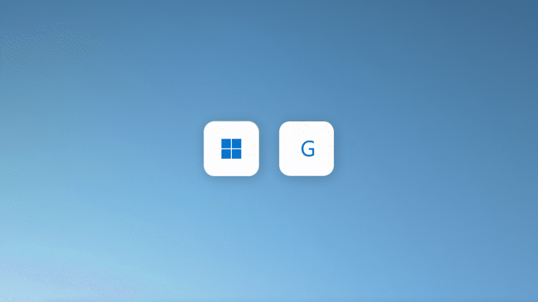 Windowsi logoga klahvi ja klahvi G koos vajutamine, et avada Minecrafti kohal Xboxi mänguriba