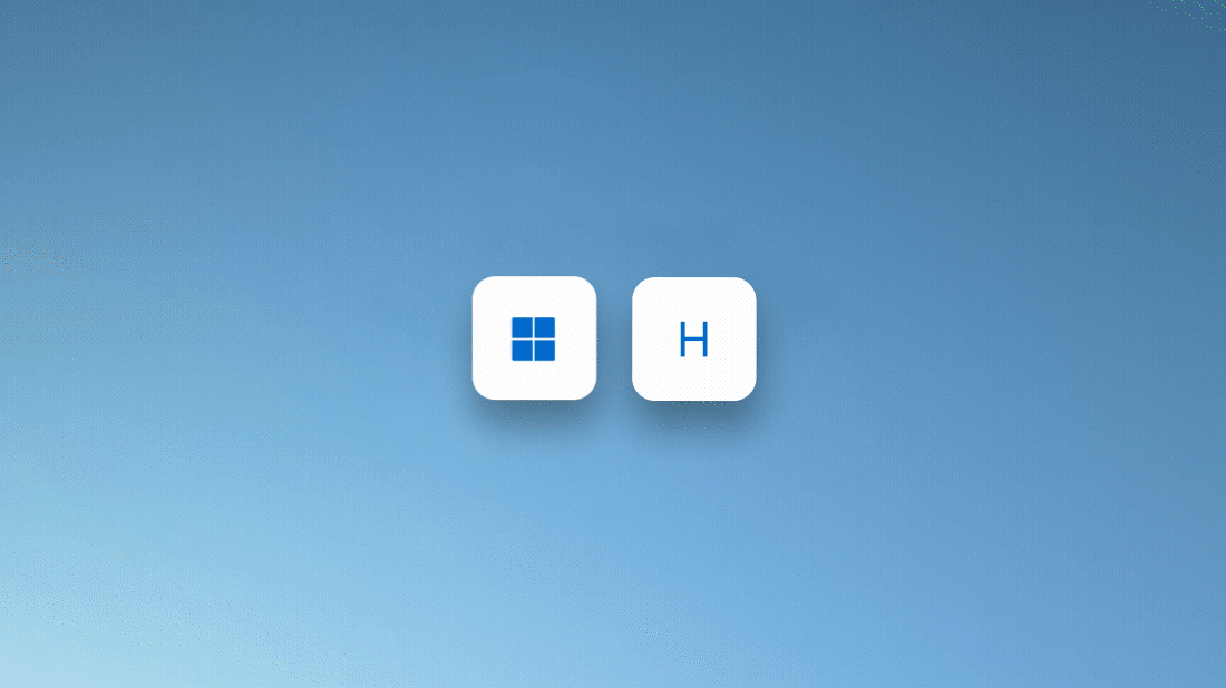 Animácia zobrazujúca stlačenie klávesu s logom Windows plus H pre použitie rozpoznávania reči