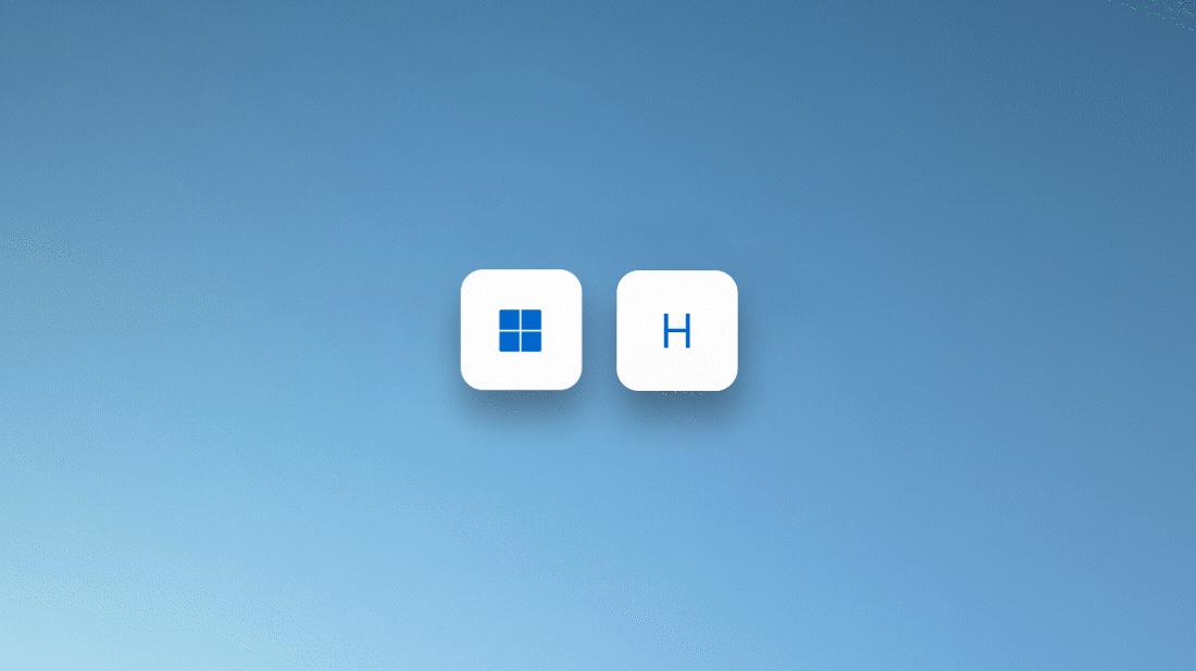 Animacija s prikazom pritiska tipke z logotipom sistema Windows in tipke H za uporabo funkcije prepoznavanja govora