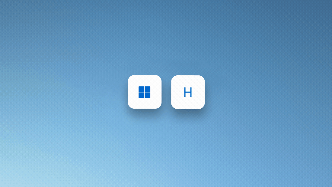 Animation, der viser, at du trykker på Windows-tasten plus H for at bruge talegenkendelse
