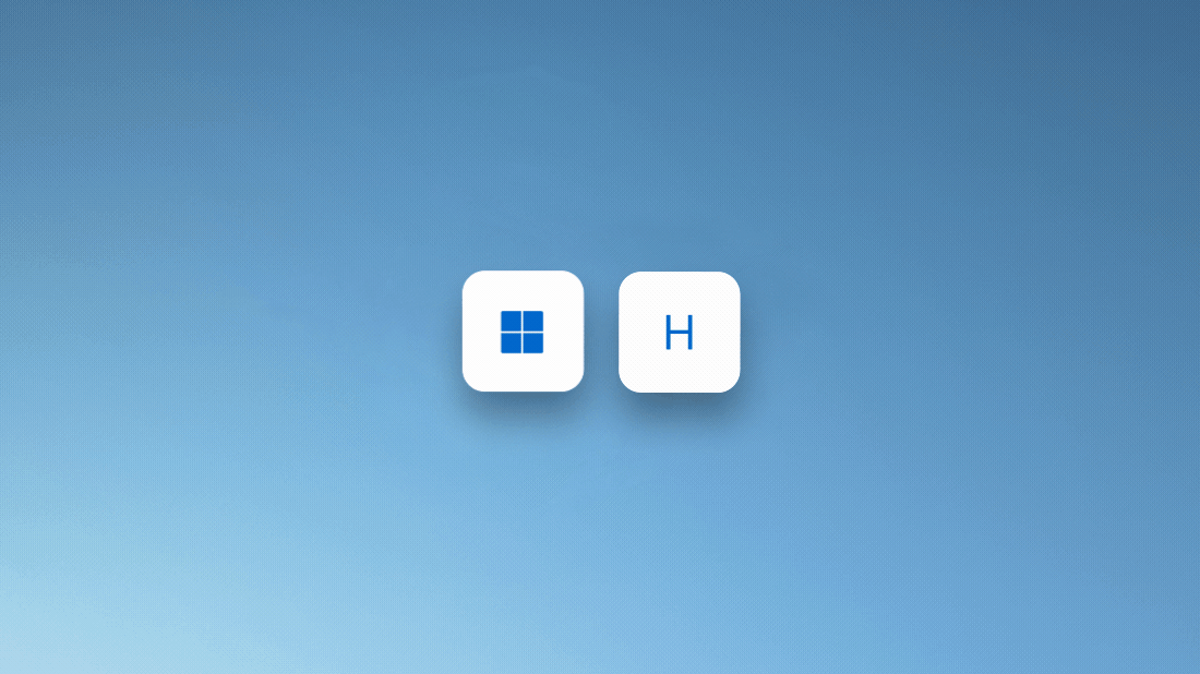 Κινούμενη εικόνα που δείχνει το πάτημα του πλήκτρου λογότυπου των Windows μαζί με το πλήκτρο H για χρήση της αναγνώρισης ομιλίας