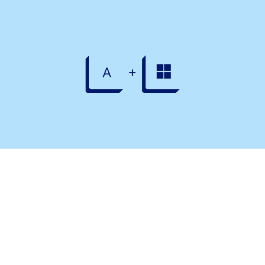 رسم متحرك يظهر الضغط على مفتاح شعار Windows و'A' لفتح الإجراءات السريعة في Windows 11