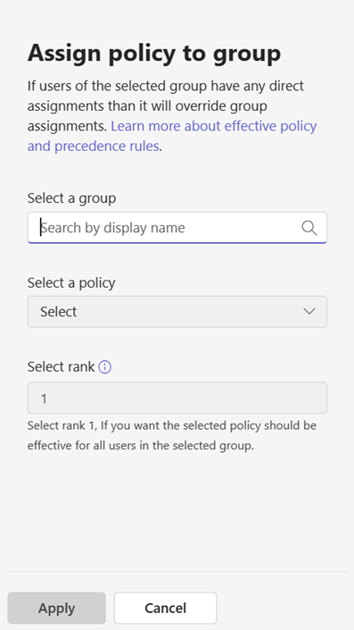 teams group policy assignment rank