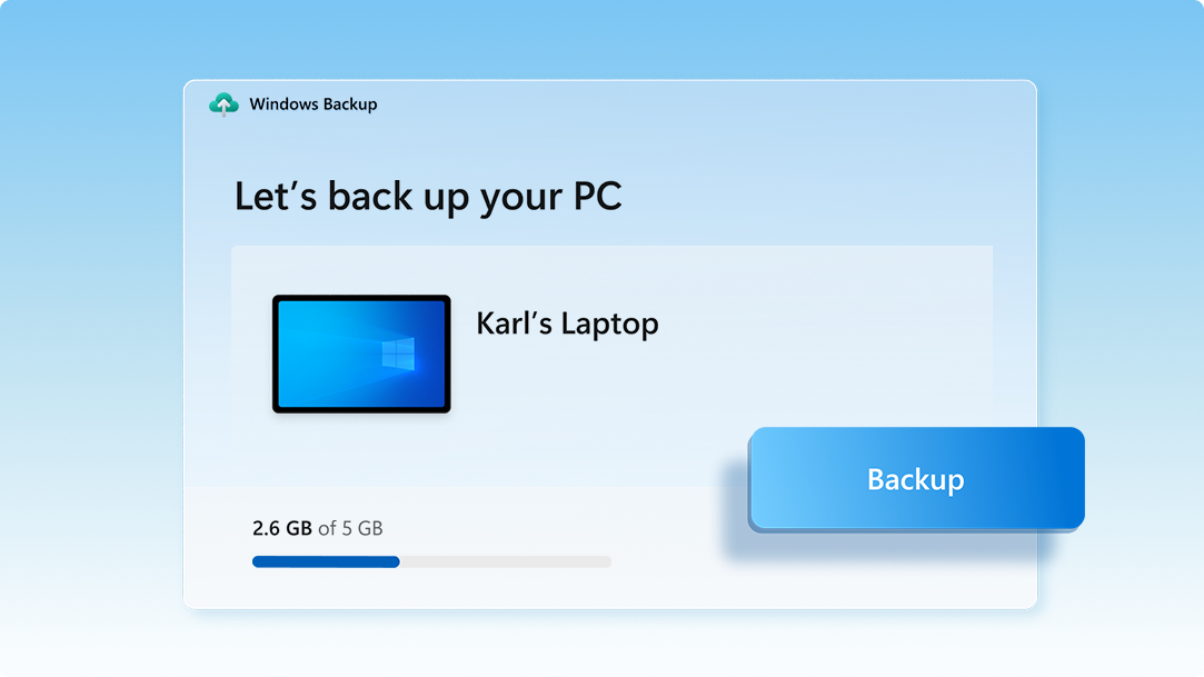 Windows Backup screen showing backup status