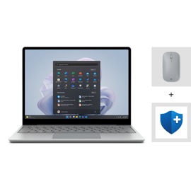 A Surface Laptop Go 3 for Business, a Surface Mobile Mouse for Business, and Microsoft Complete Protection Plan.