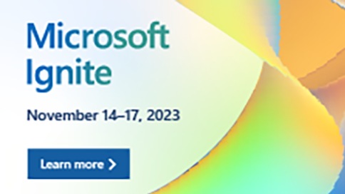 Colorful ribbon promoting Microsoft Ignite November 14-17, 2023