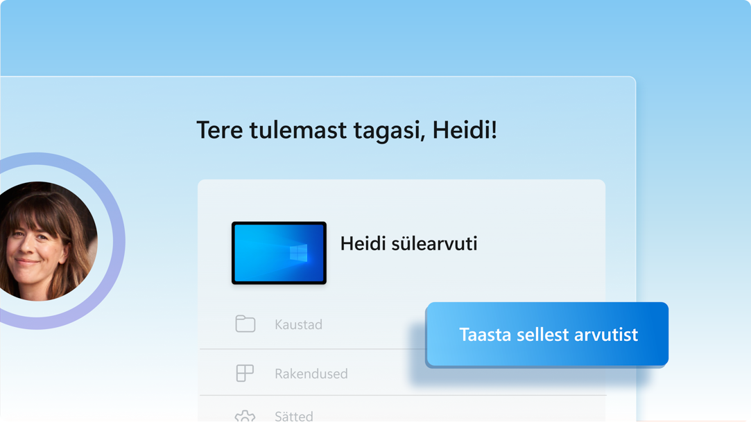 Kasutaja seadet identifitseeriv kasutaja tagasi tervitamise ekraan