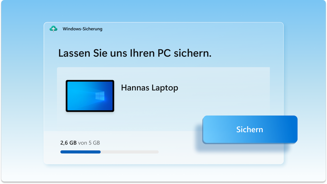 Windows-Sicherungs-Bildschirm mit Anzeige der Sicherung