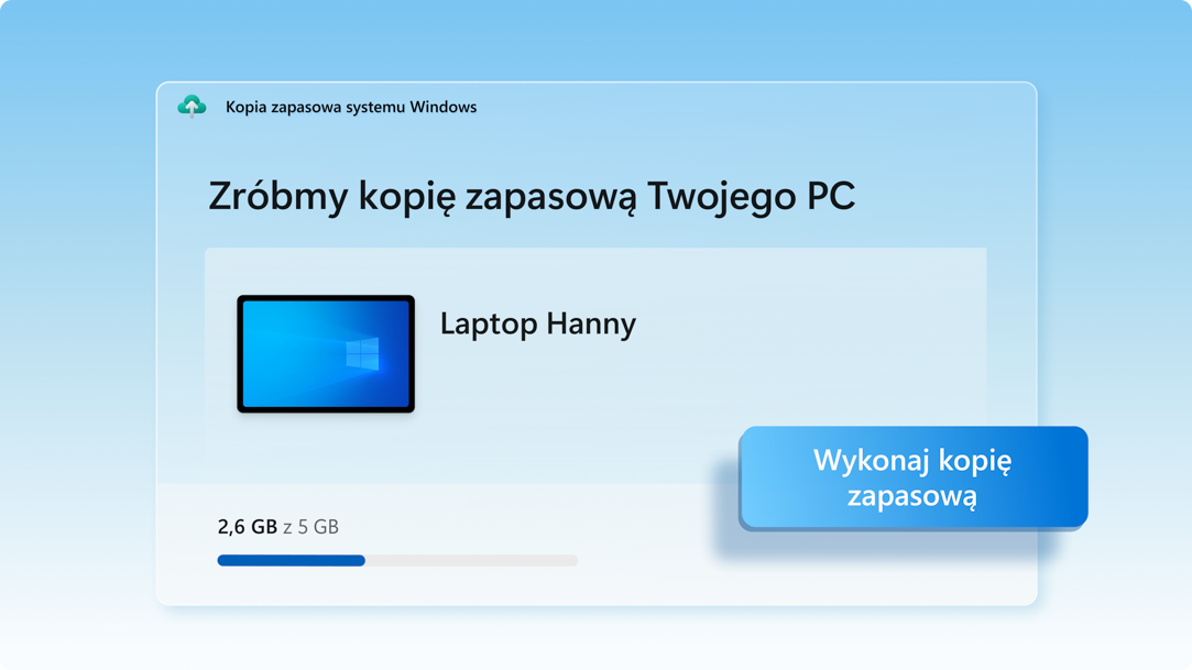 Ekran kopii zapasowej systemu Windows ukazujący status tworzenia kopii zapasowej