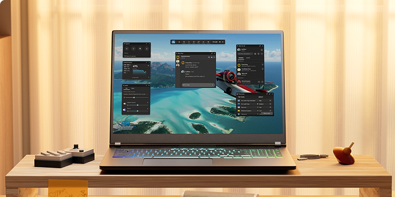 Windows 11 gaming PC with flight game