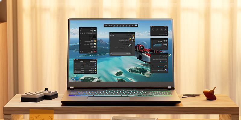 מחשב גיימינג עם Windows 11 עם משחק טיסה