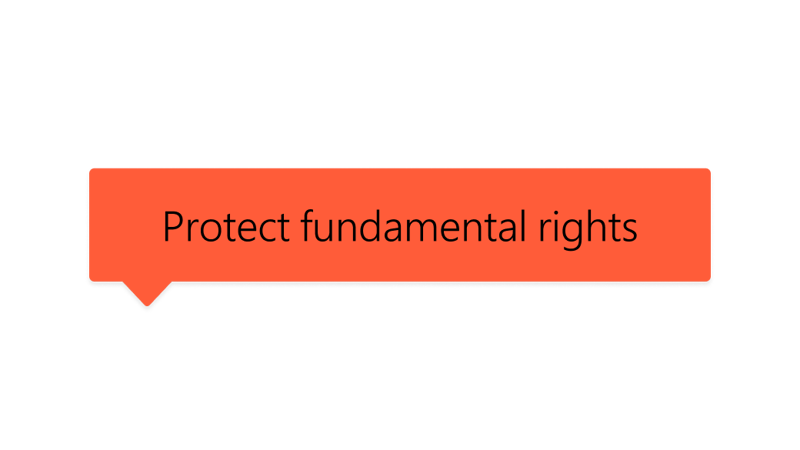 A red speech bubble that reads “Protect fundamental rights”