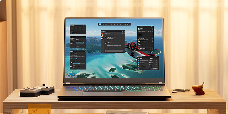Windows 11 gaming PC with flight game