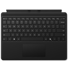 Et Surface Pro Keyboard til erhverv i farven sort ses oppefra.
