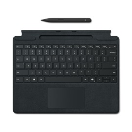 Vue d’en haut d’un clavier Surface Pro avec stylet Slim Pen pour les entreprises en couleur Noir.