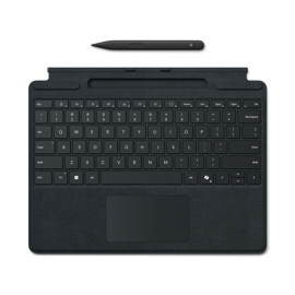 A top-down view of a Surface Pro Keyboard with Slim Pen for Business in the colour Black.