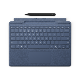A top-down view of a Surface Pro Keyboard with Slim Pen in the colour Sapphire.