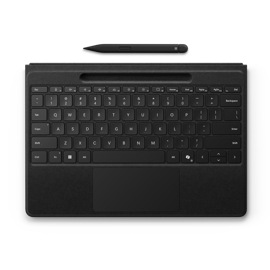 Een bovenaanzicht van een Surface Pro Flex-toetsenbord met Slim Pen in de kleur Zwart.