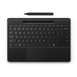 A top-down view of a Surface Pro Flex Keyboard with Slim Pen in the color Black.