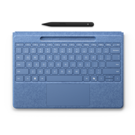 A top-down view of a Surface Pro Flex Keyboard with Slim Pen in the colour Bright Sapphire.