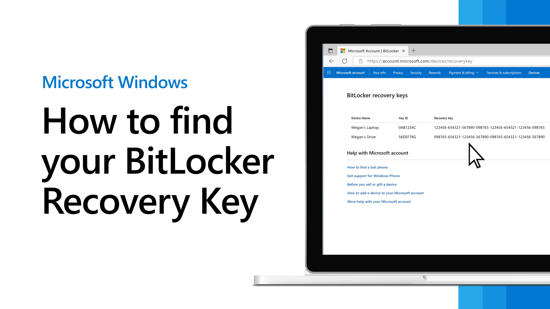 BitLocker 回復キーを見つける - Microsoft サポート