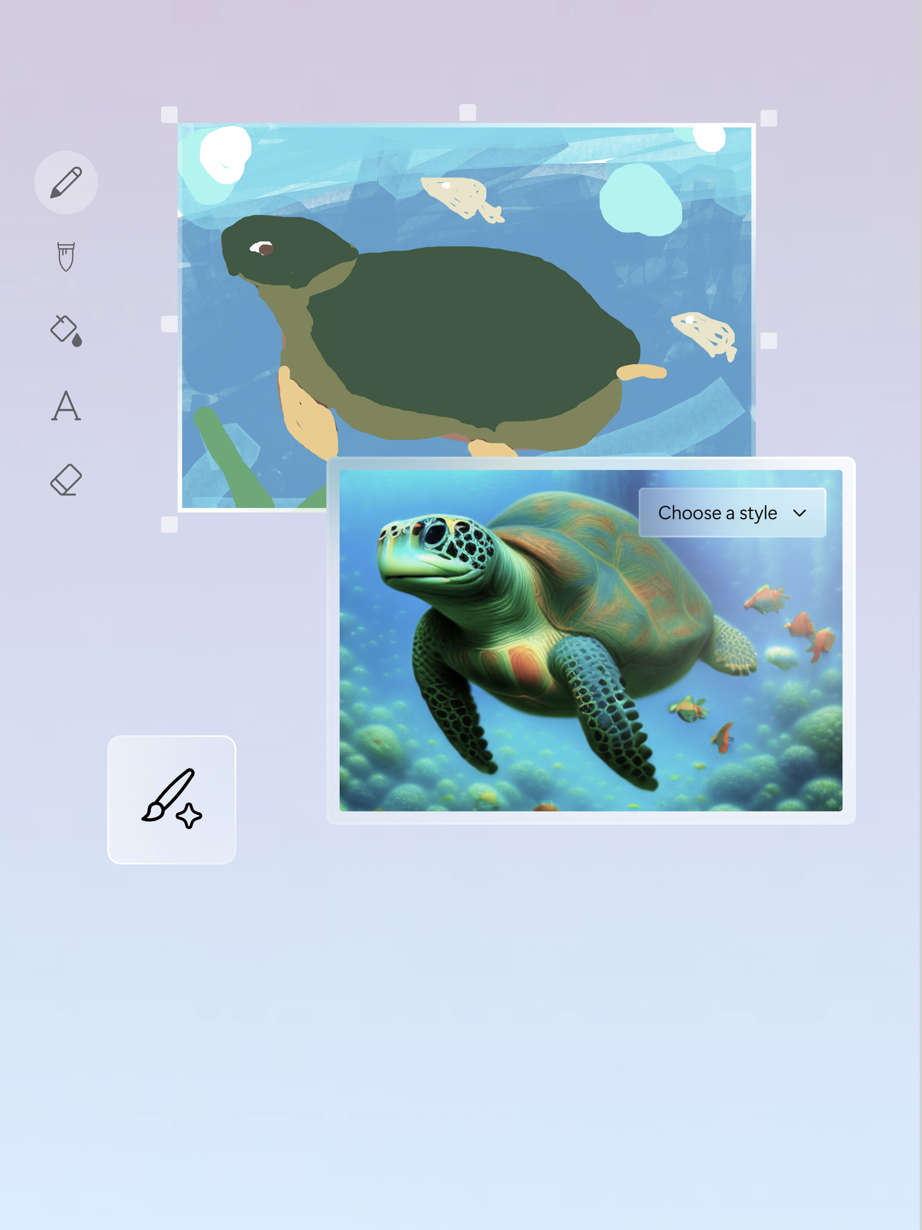 Una presentación e imagen de una tortuga por un artista