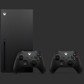 Xbox Series X console and a black Xbox Wireless Controller.