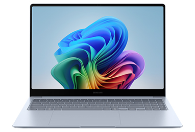 A Samsung Galaxy Book 4 with a Windows Bloom on screen