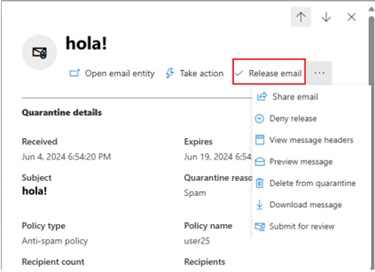 Quarantine Email Release