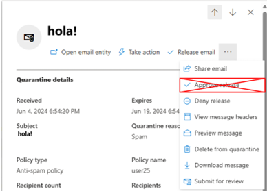 Quarantine Email Approve Release
