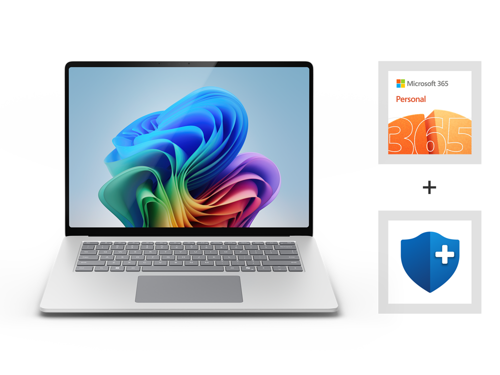 A Surface Laptop Essentials Bundle with a Microsoft 365 Personal subscription, and a Microsoft Complete Protection Plan.