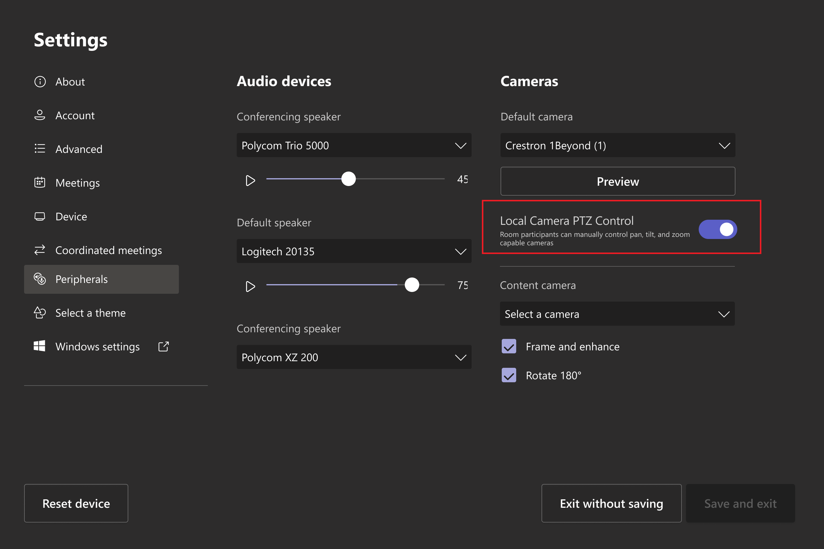 Admin toggle for the local PTZ control