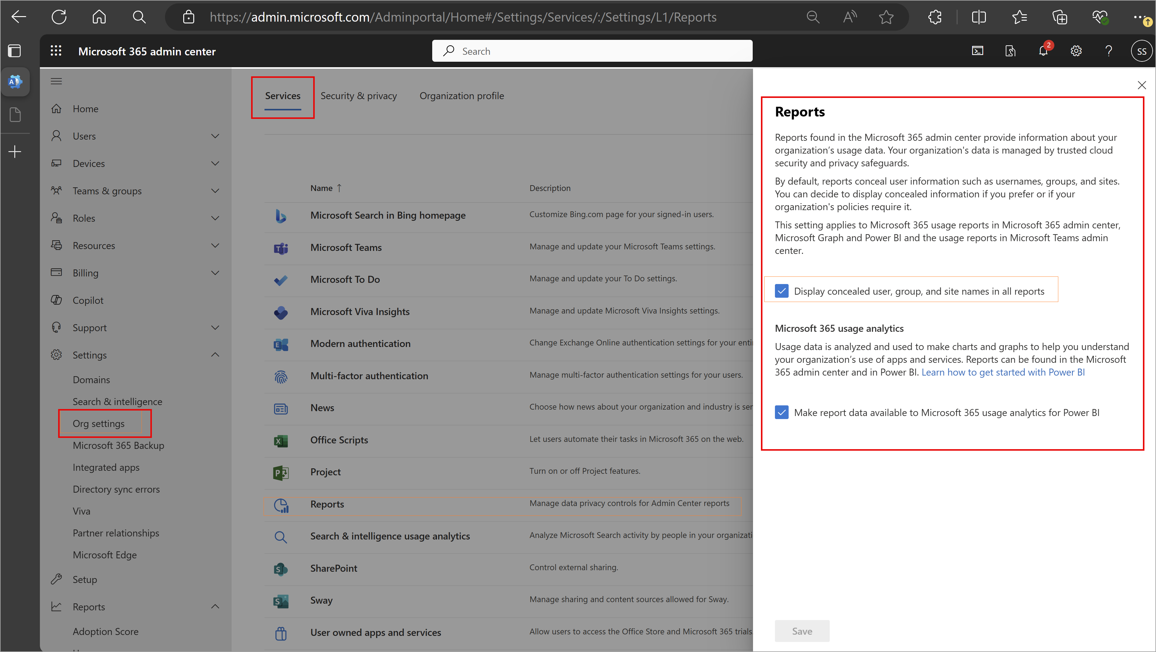 Microsoft 365 admin center reports