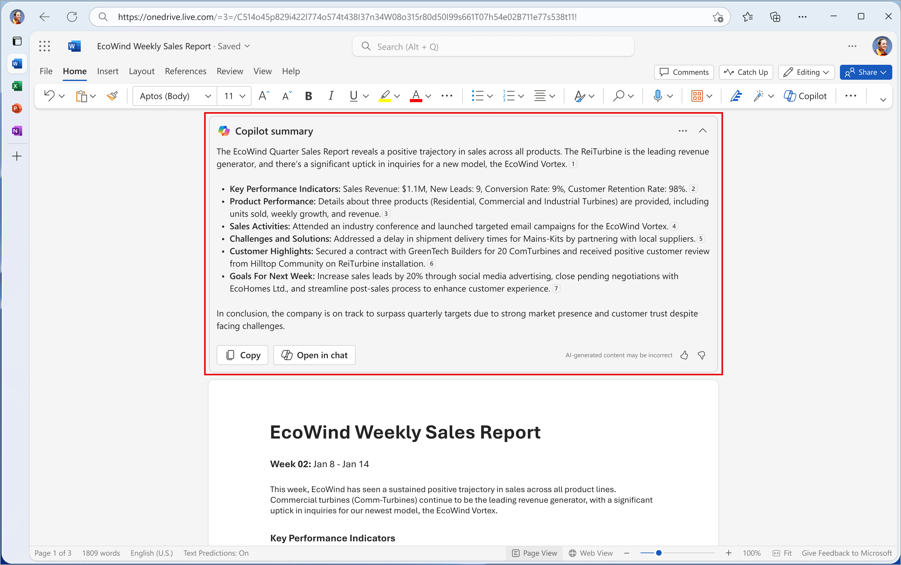 Copilot in Word summary