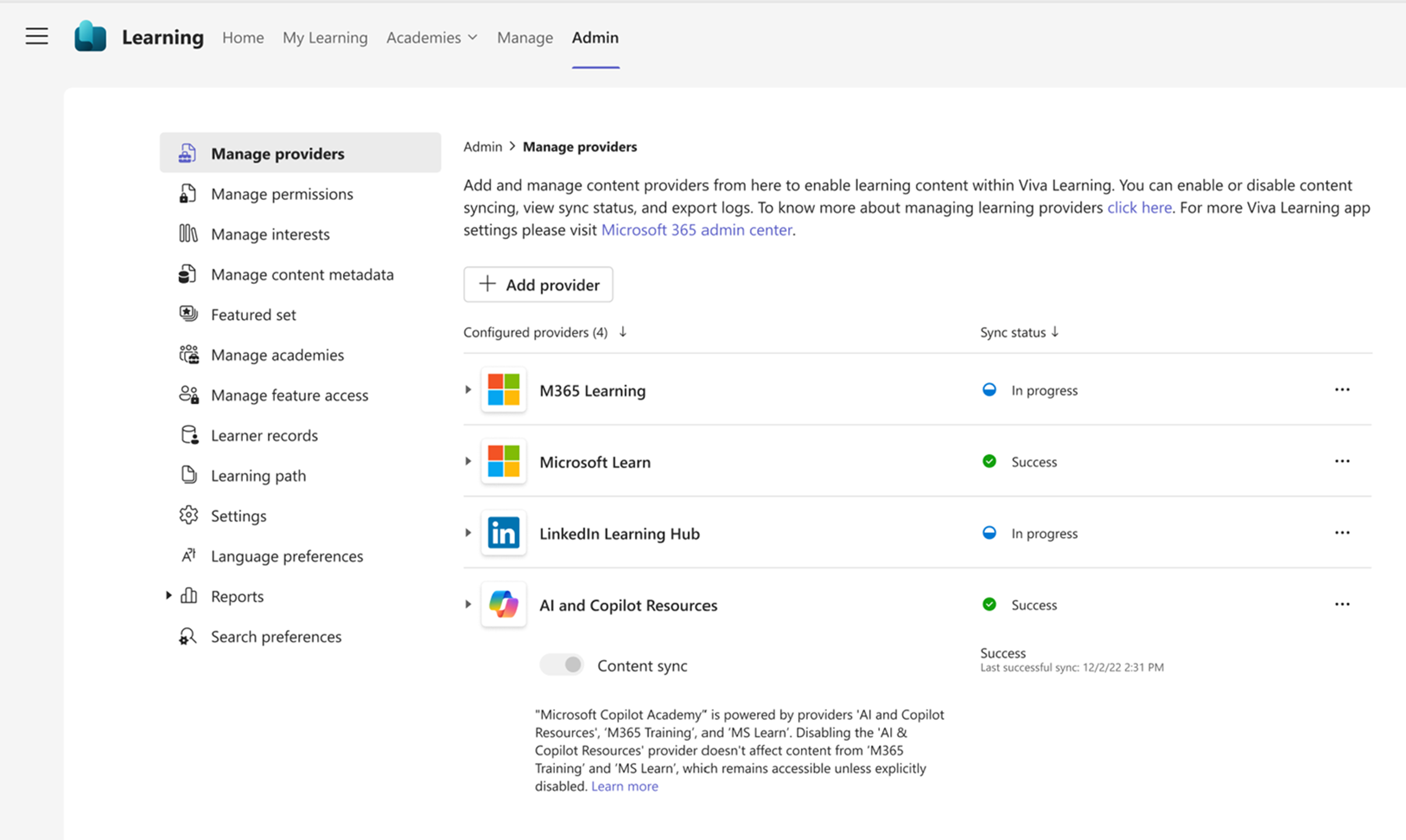 Viva Learning: AI and Copilot Resources Provider visibility [MC962529]