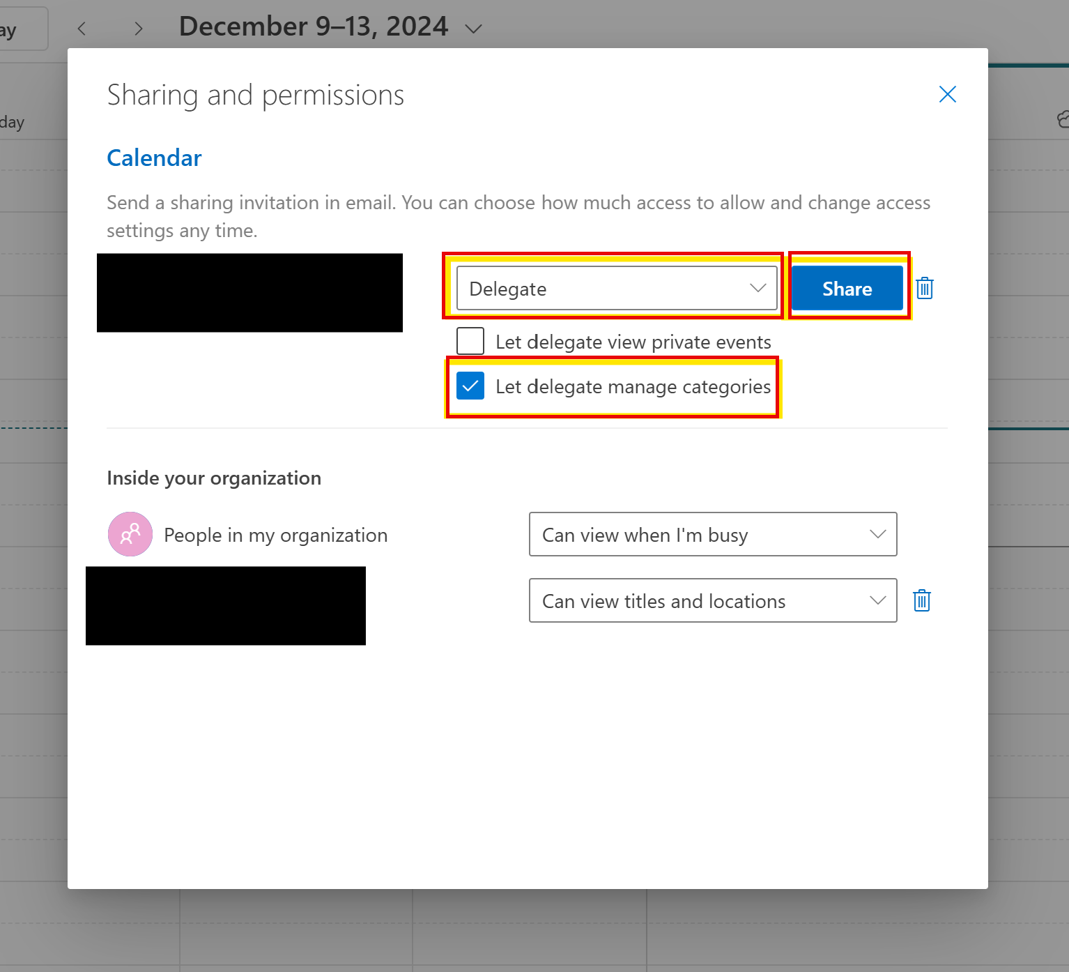 New Microsoft Outlook for Windows and web: Delegates can create new categories for the account owner's Calendar [MC962527]