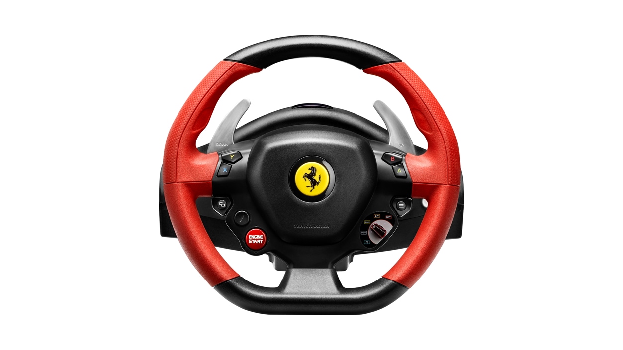 Front view of the Thrustmaster Ferrari 458 Spider Racing Wheel for Xbox.