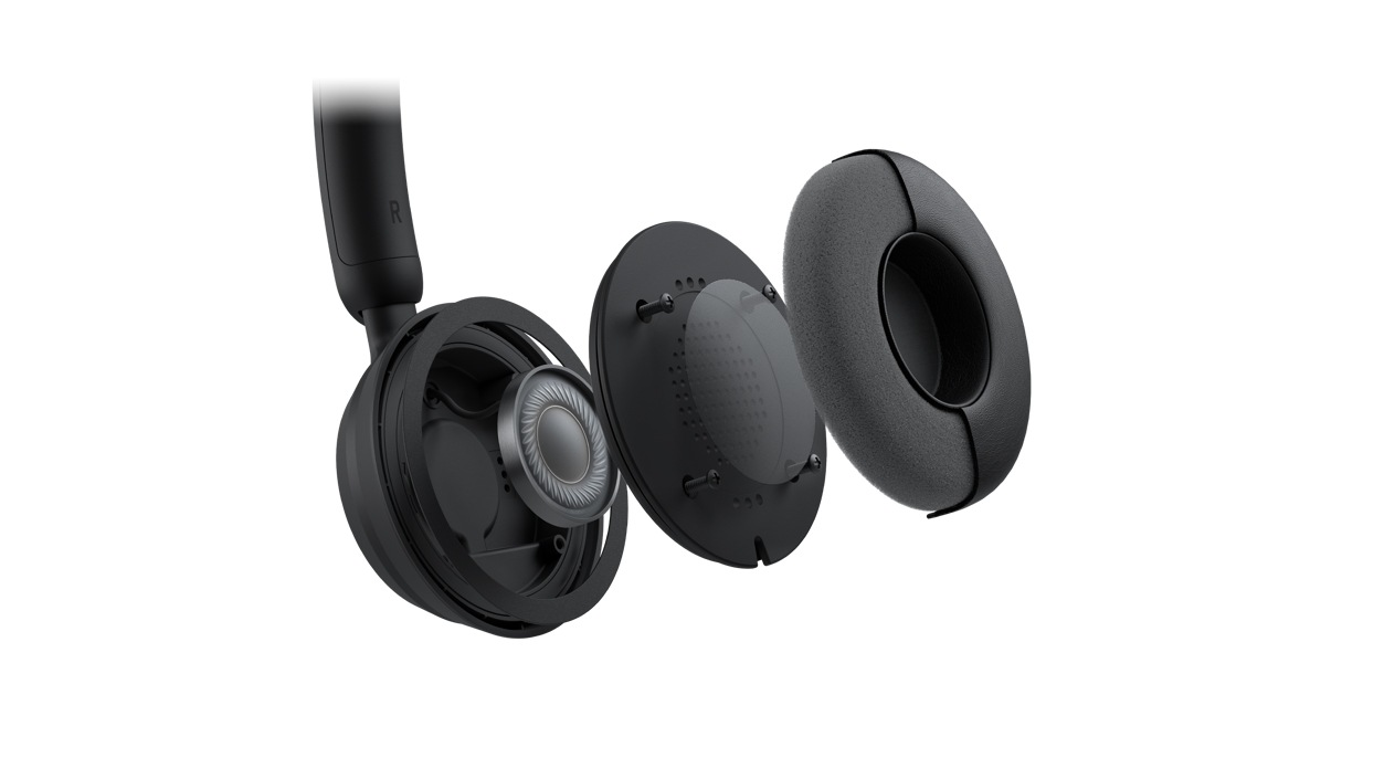 Exploded view of a Microsoft Modern USB Headset earcup, showing the earcup's internal components.