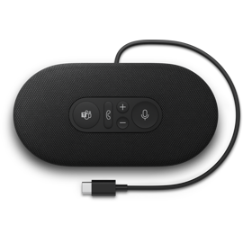The Microsoft Modern USB-C Speaker with the cord in sight.