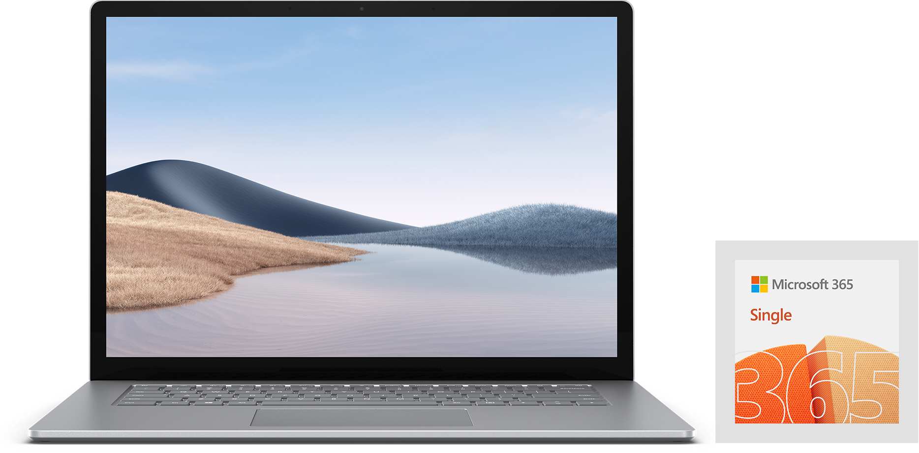 Front view of Surface Laptop 4 with Microsoft 365 Personal in german.