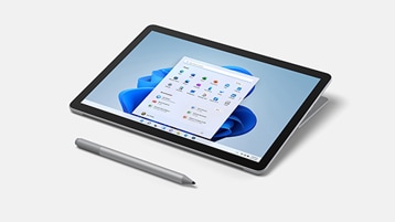 Surface Go 3 being used a tablet shown with Surface Pen.