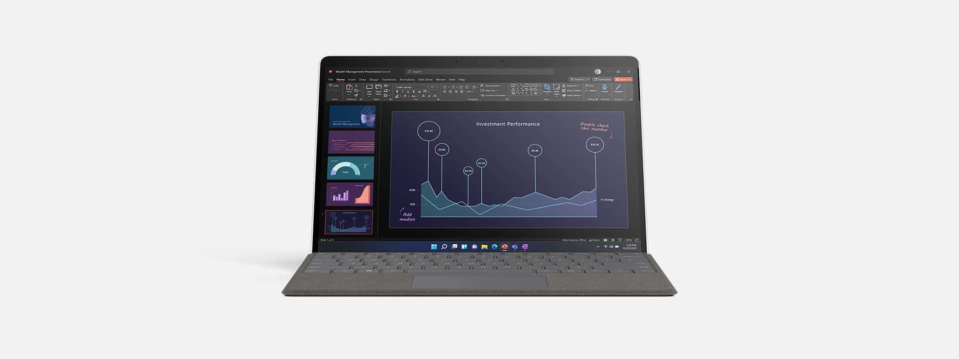 Kuva kannettavan tietokoneen tilassa olevasta Surface Pro X -laitteesta