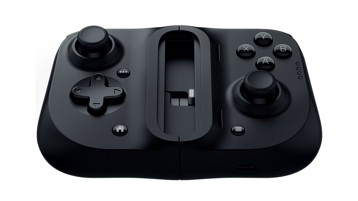 Razer Kishi Universal Mobile Gaming Controller for iPhone from a top angle. 