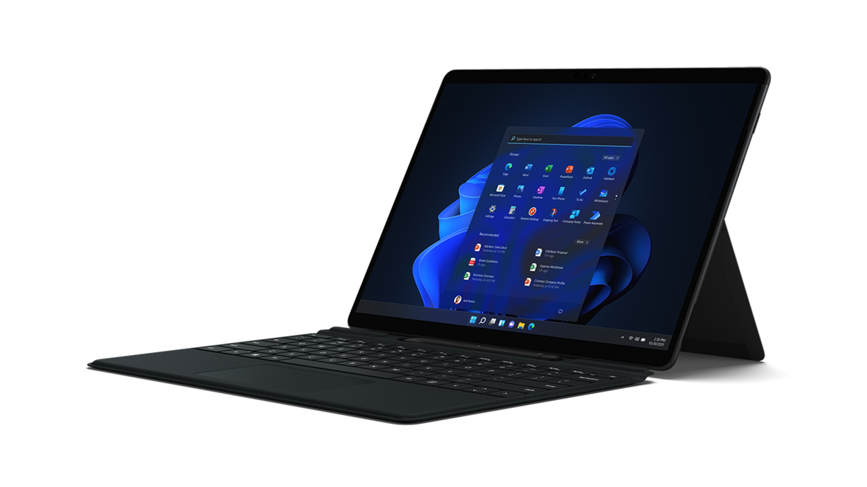 採用膝上型電腦模式的 Surface Pro X 與 Surface Pro Signature Keyboard