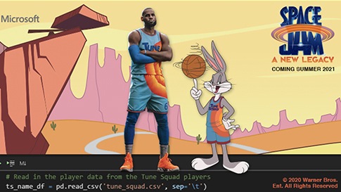 Lebron James en Bugs Bunny in Space Jam A New Legacy.