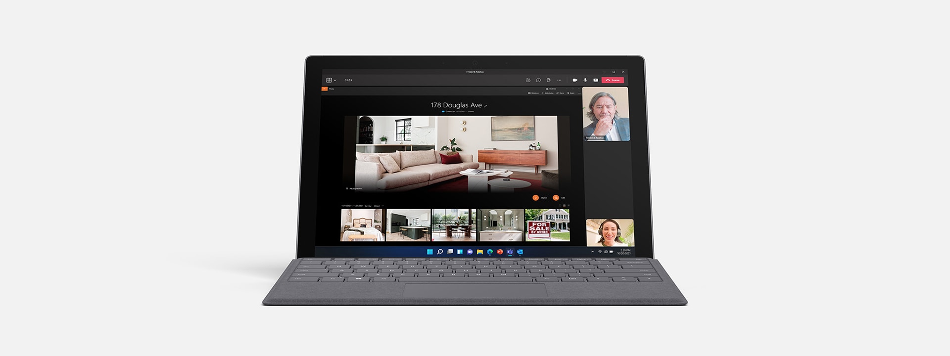 Surface Pro 7+ kuvattuna edestä yhdessä Surface Pro X Signature Keyboardin kanssa
