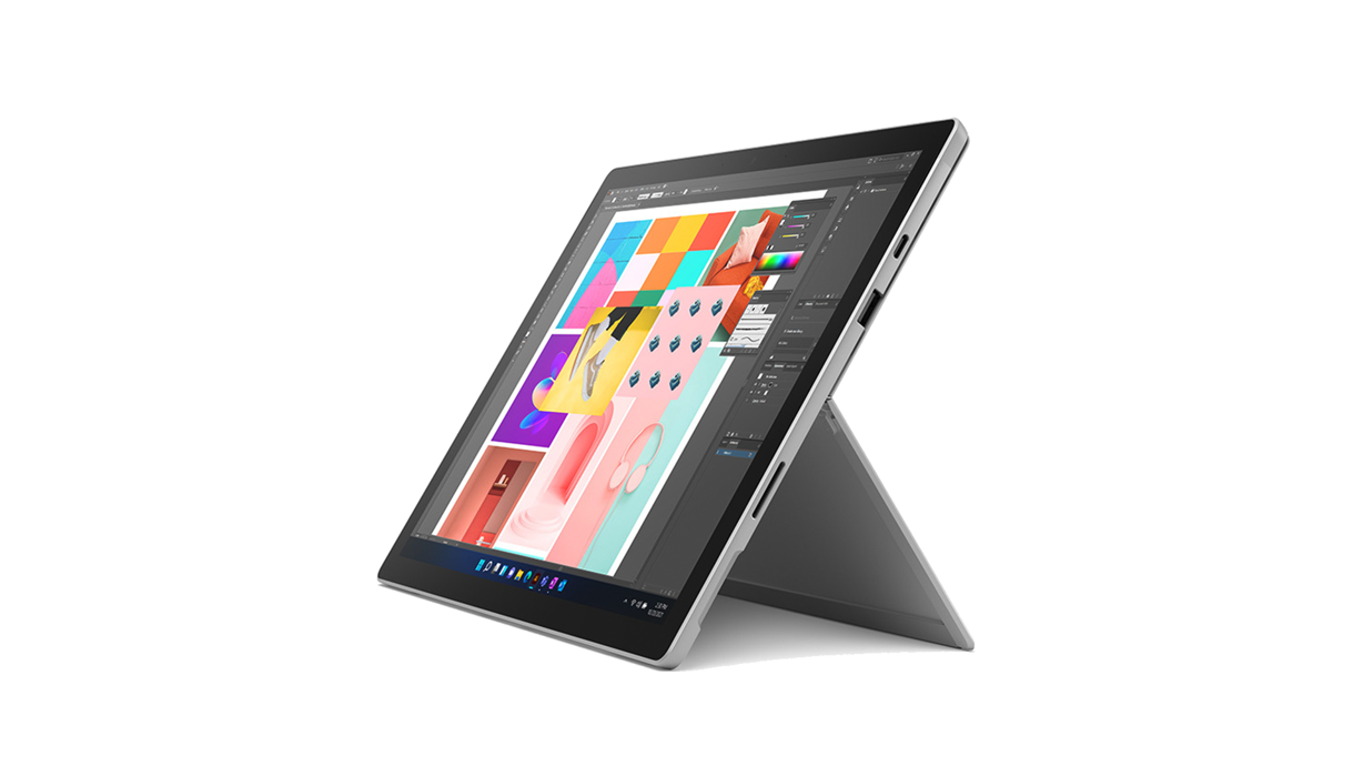 킥스탠드 모드의 Surface Pro 7+
