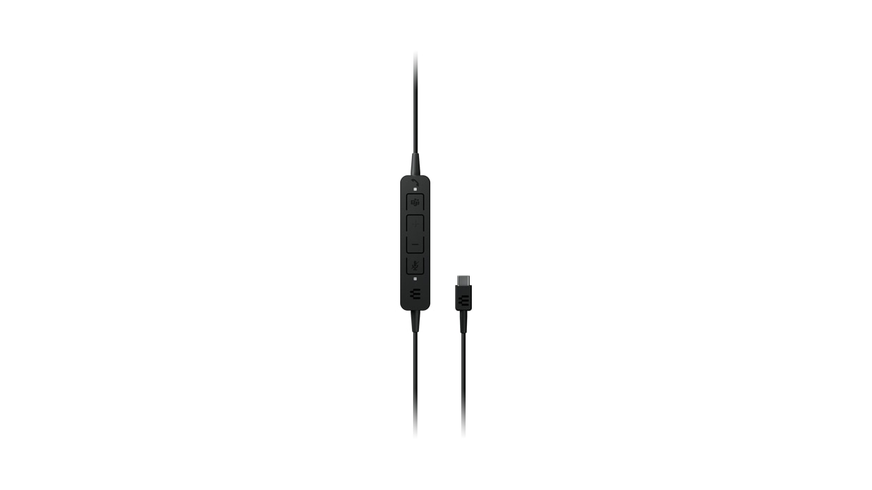 Volume control buttons and U S B C connector of the Sennheiser EPOS ADAPT 130 T Headset.